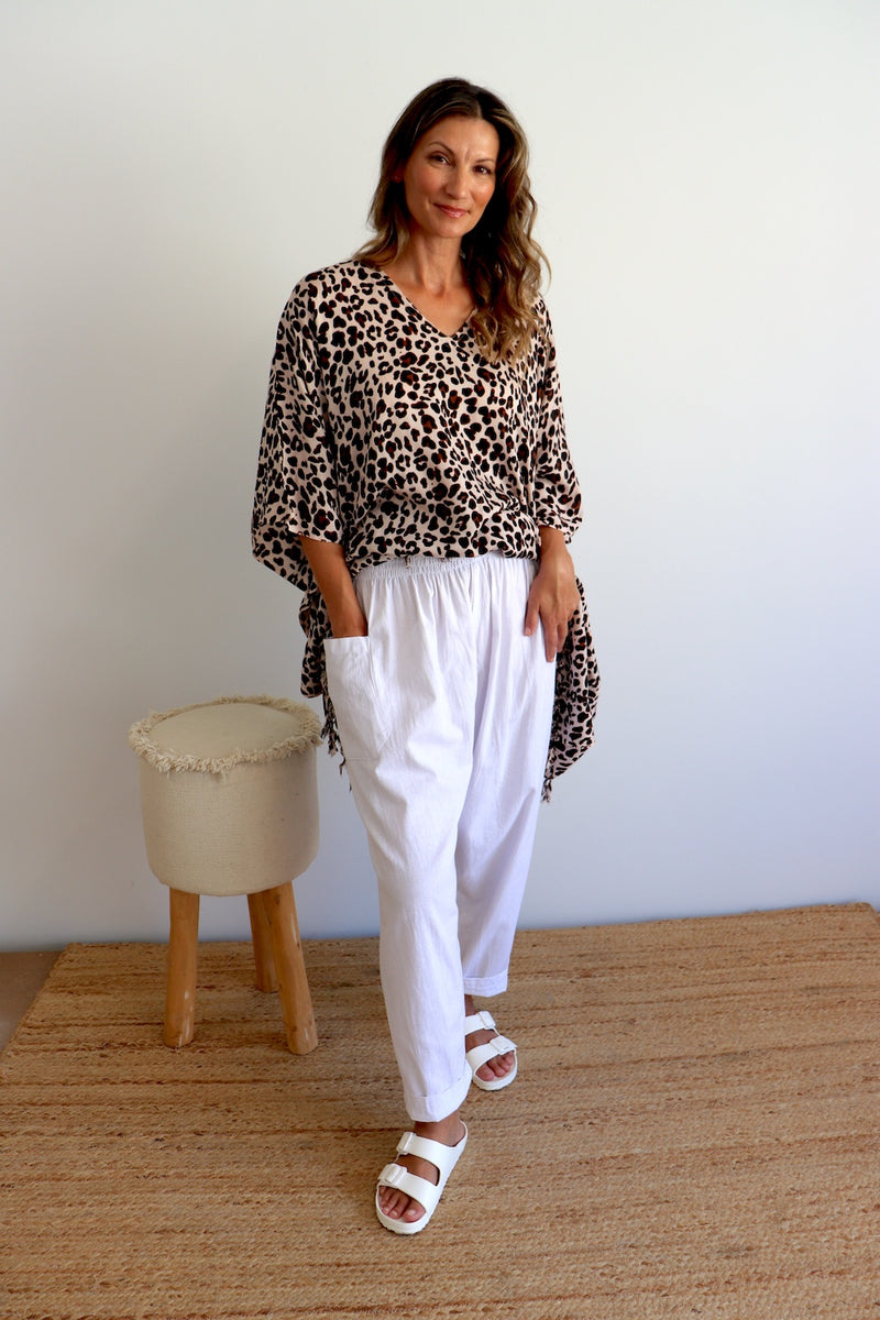 Short Kaftan With Tassels In Animal Choc Milk