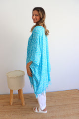 Short Kaftan With Tassels In Sky Blue