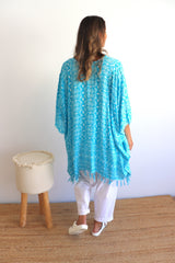 Short Kaftan With Tassels In Sky Blue