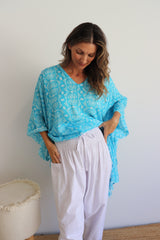 Short Kaftan With Tassels In Sky Blue