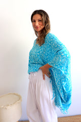 Short Kaftan With Tassels In Sky Blue