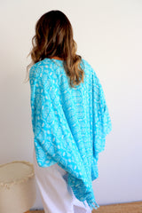 Short Kaftan With Tassels In Sky Blue