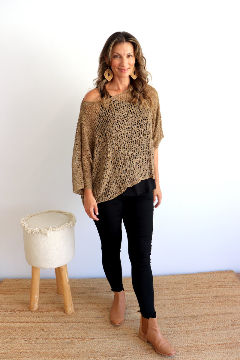 Travel Overlay Knit Top in Chocolate