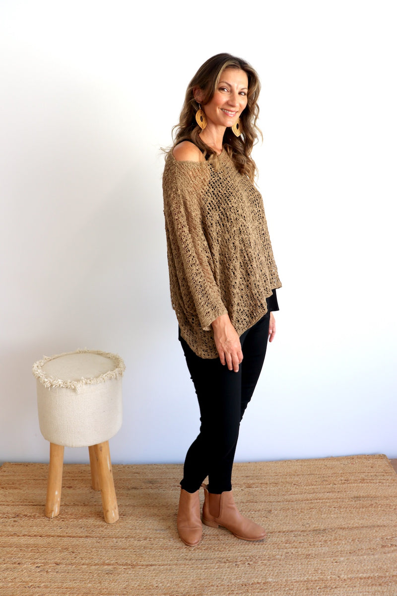 Travel Overlay Knit Top in Chocolate