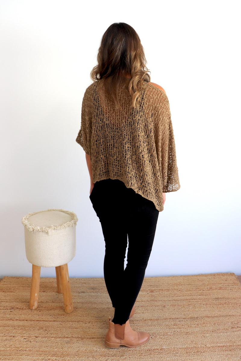 Travel Overlay Knit Top in Chocolate