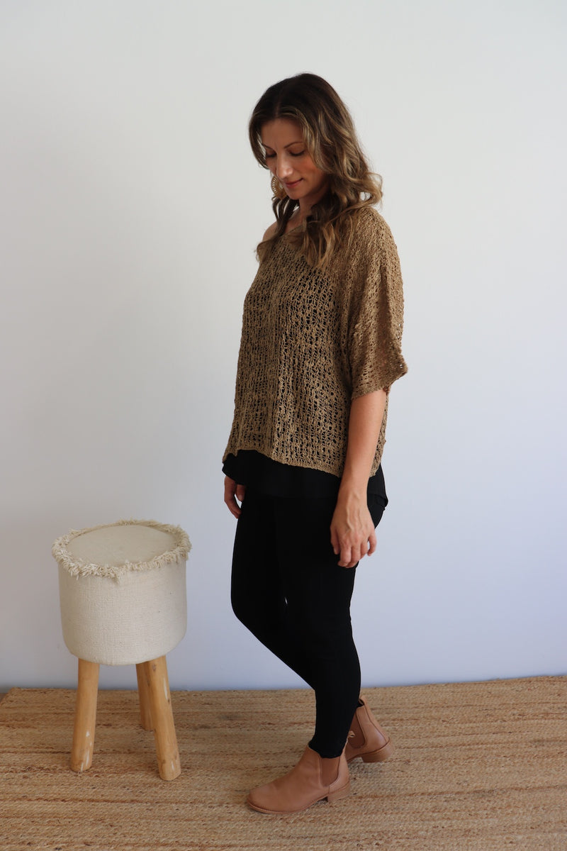 Travel Overlay Knit Top in Chocolate