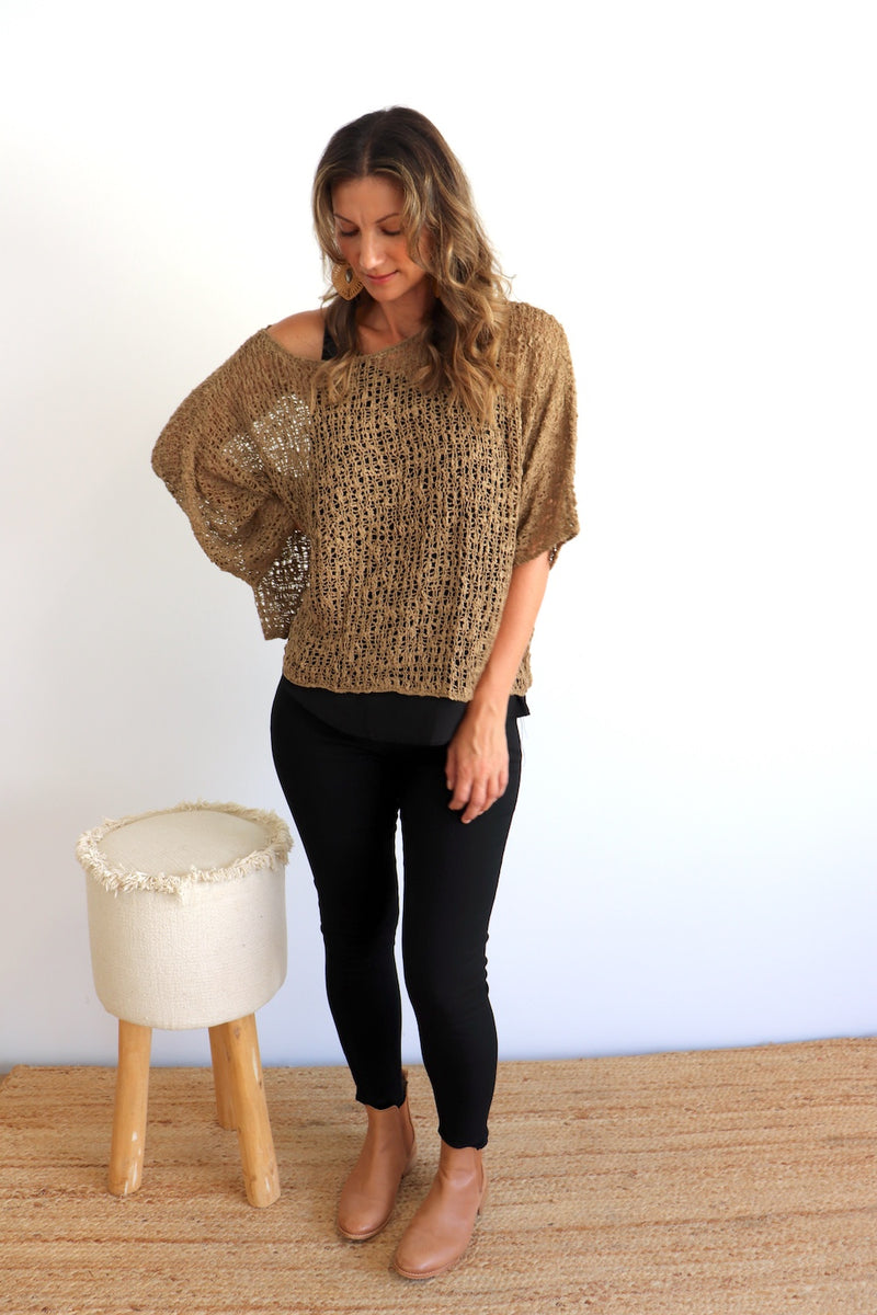 Travel Overlay Knit Top in Chocolate