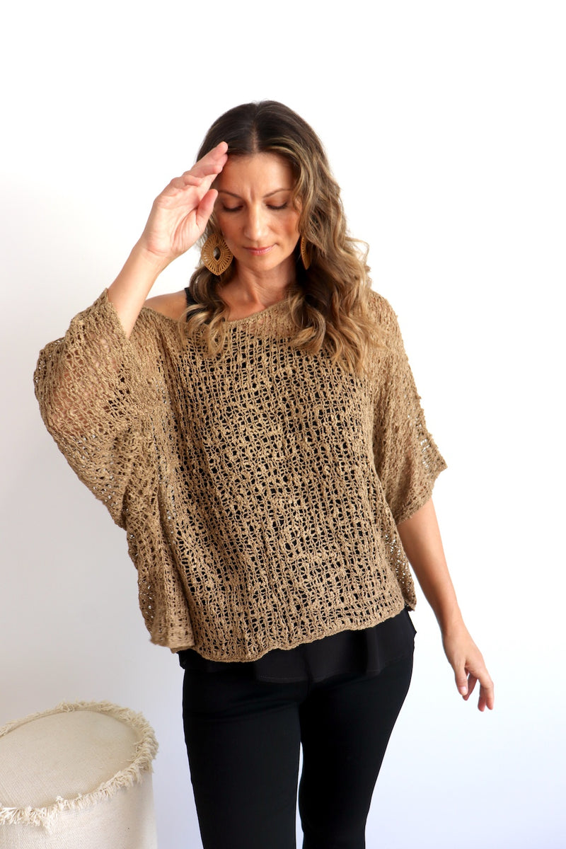 Travel Overlay Knit Top in Chocolate