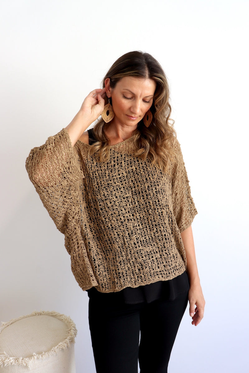 Travel Overlay Knit Top in Chocolate