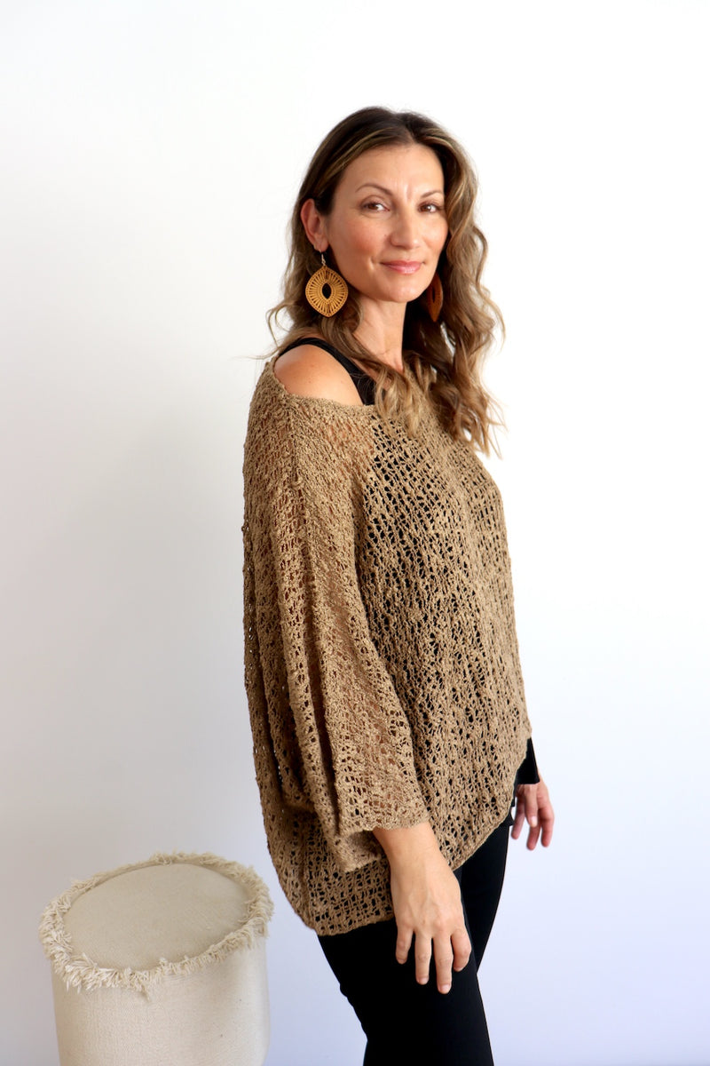 Travel Overlay Knit Top in Chocolate