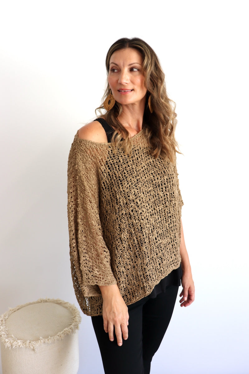 Travel Overlay Knit Top in Chocolate