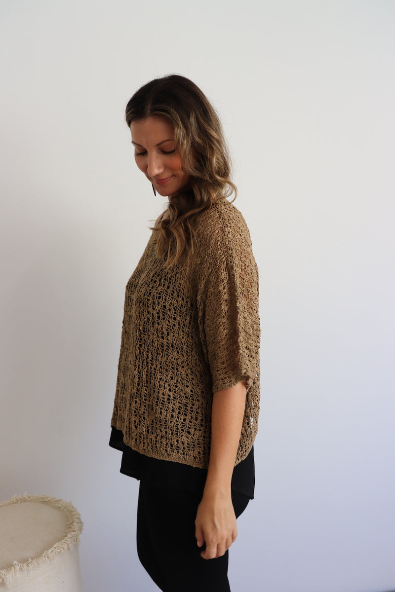 Travel Overlay Knit Top in Chocolate