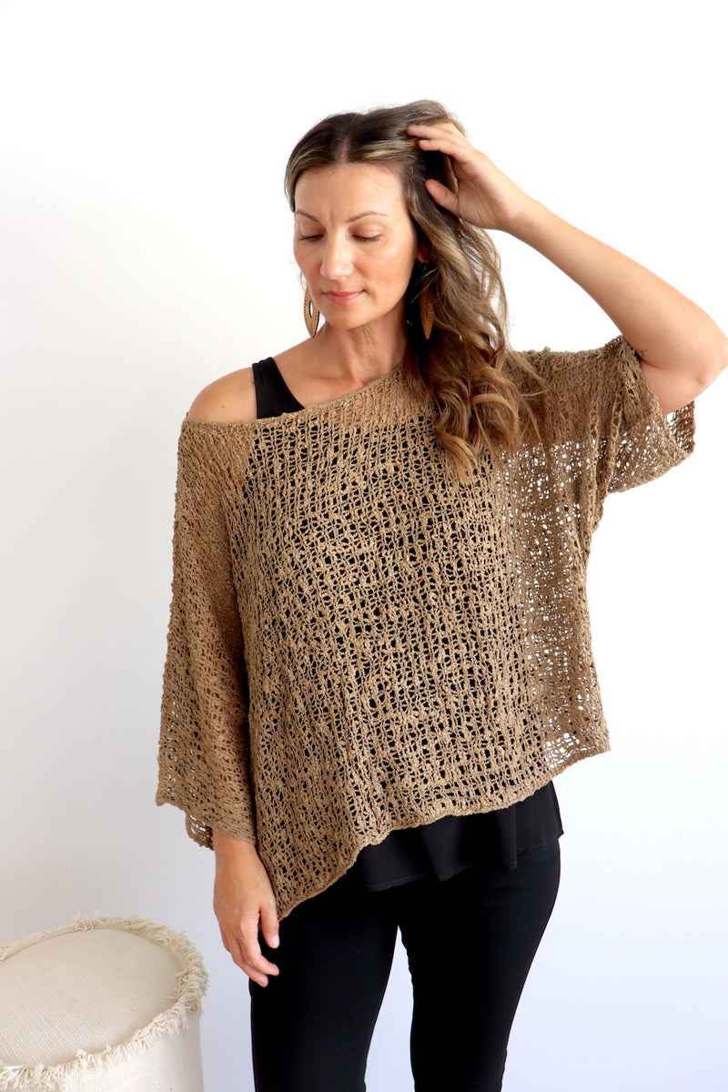 Travel Overlay Knit Top in Chocolate