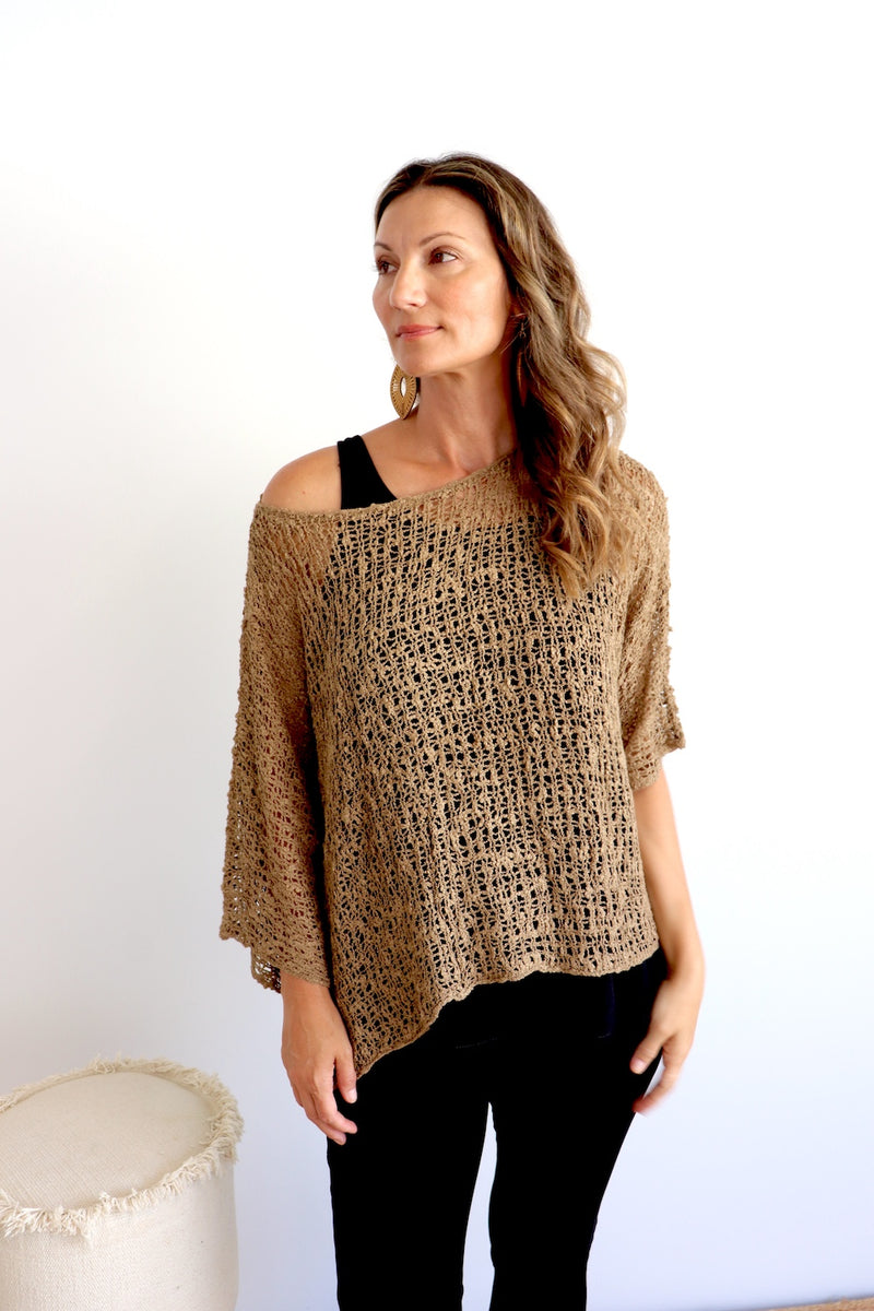 Travel Overlay Knit Top in Chocolate