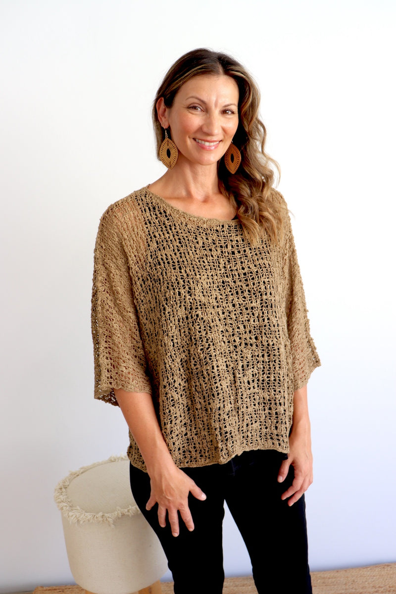 Travel Overlay Knit Top in Chocolate