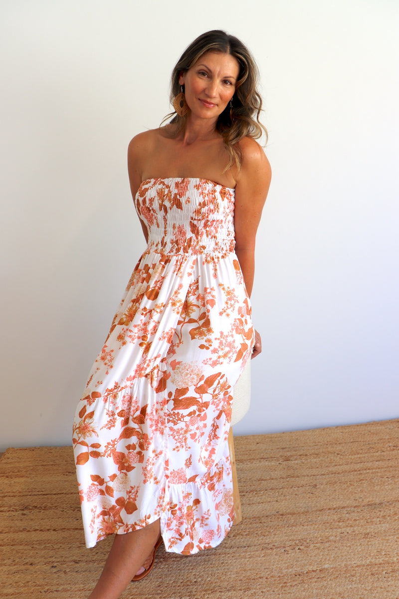 Florence Strapless Dress in Autumn Leaves