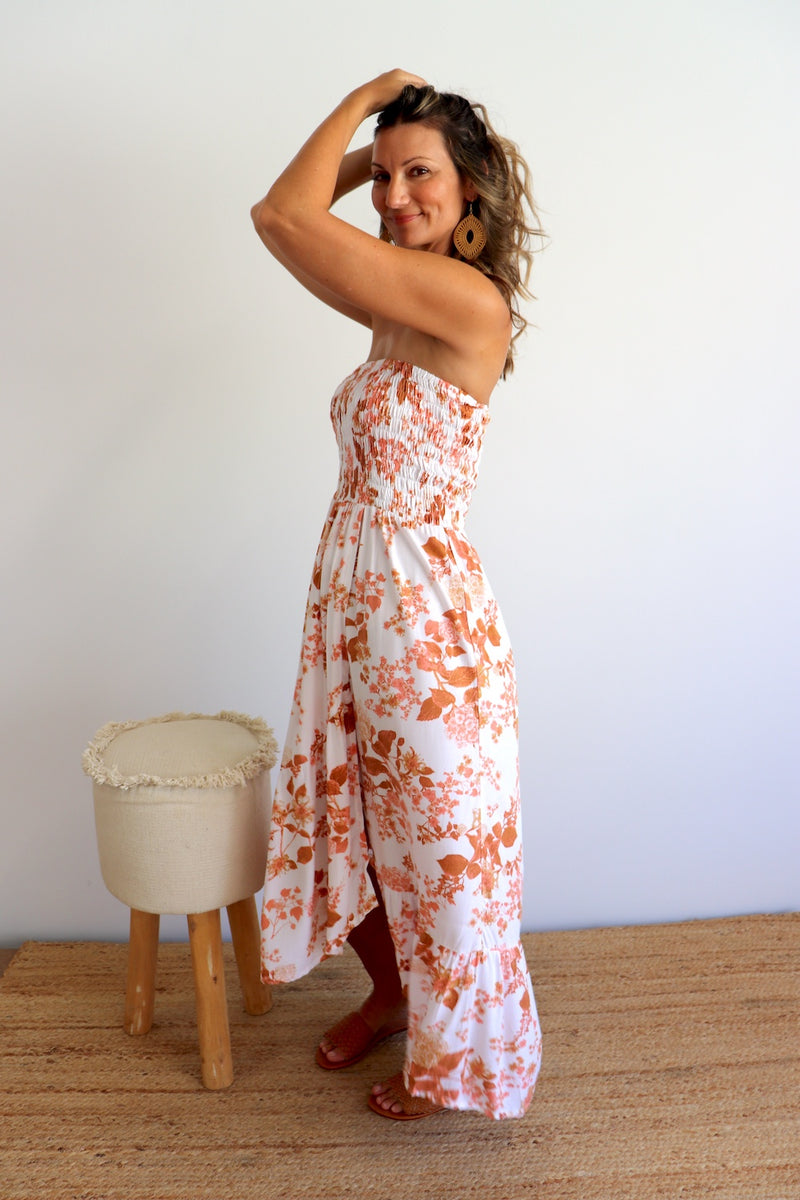 Florence Strapless Dress in Autumn Leaves