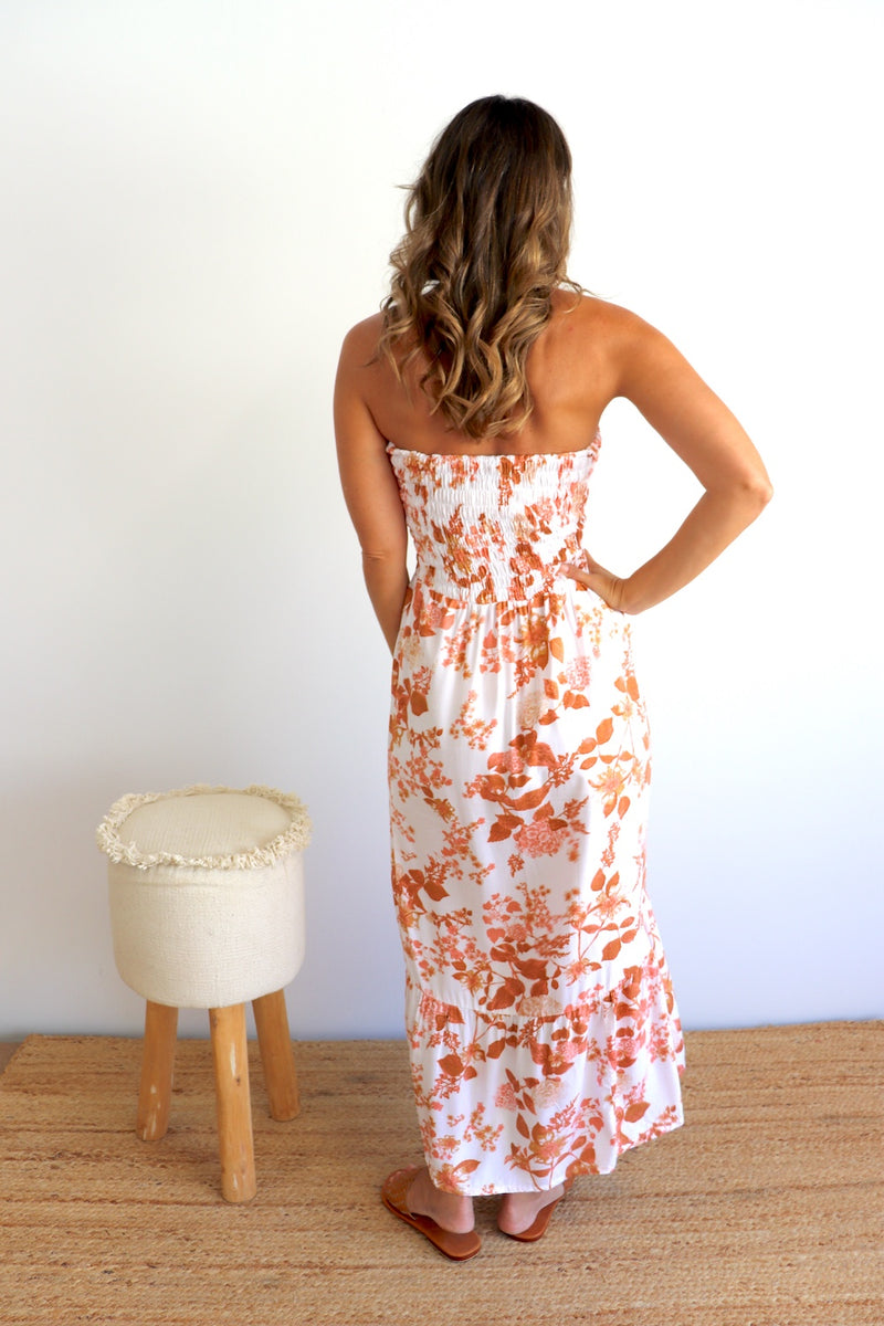 Florence Strapless Dress in Autumn Leaves