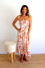 Florence Strapless Dress in Autumn Leaves