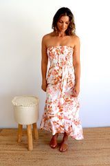 Florence Strapless Dress in Autumn Leaves