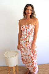 Florence Strapless Dress in Autumn Leaves