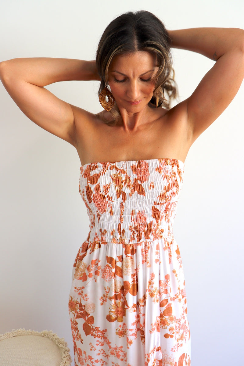 Florence Strapless Dress in Autumn Leaves