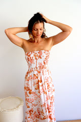 Florence Strapless Dress in Autumn Leaves