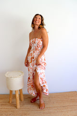 Florence Strapless Dress in Autumn Leaves