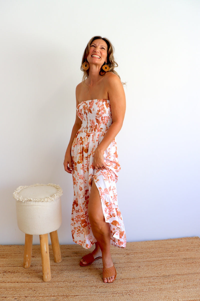 Florence Strapless Dress in Autumn Leaves