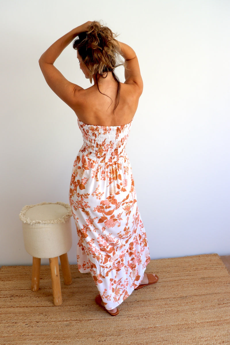 Florence Strapless Dress in Autumn Leaves