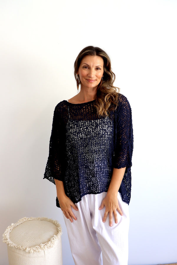 Travel Overlay Knit Top in Navy