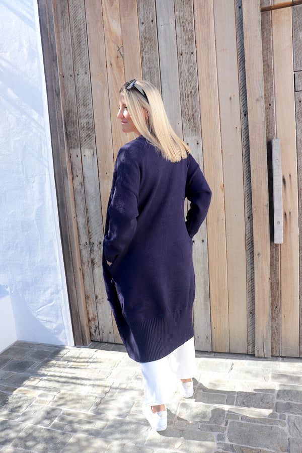 London Long Knit Cardi in Navy