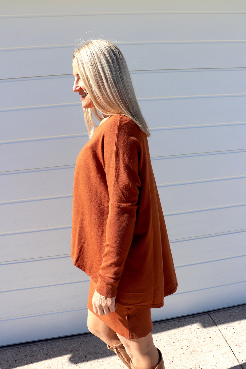 2 in 1 Lux Winter Knit Dress in Rust