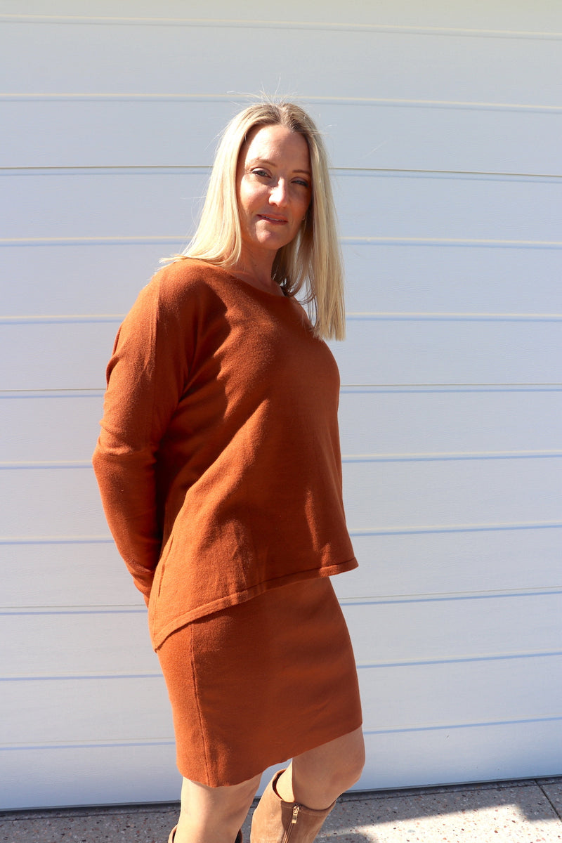 2 in 1 Lux Winter Knit Dress in Rust