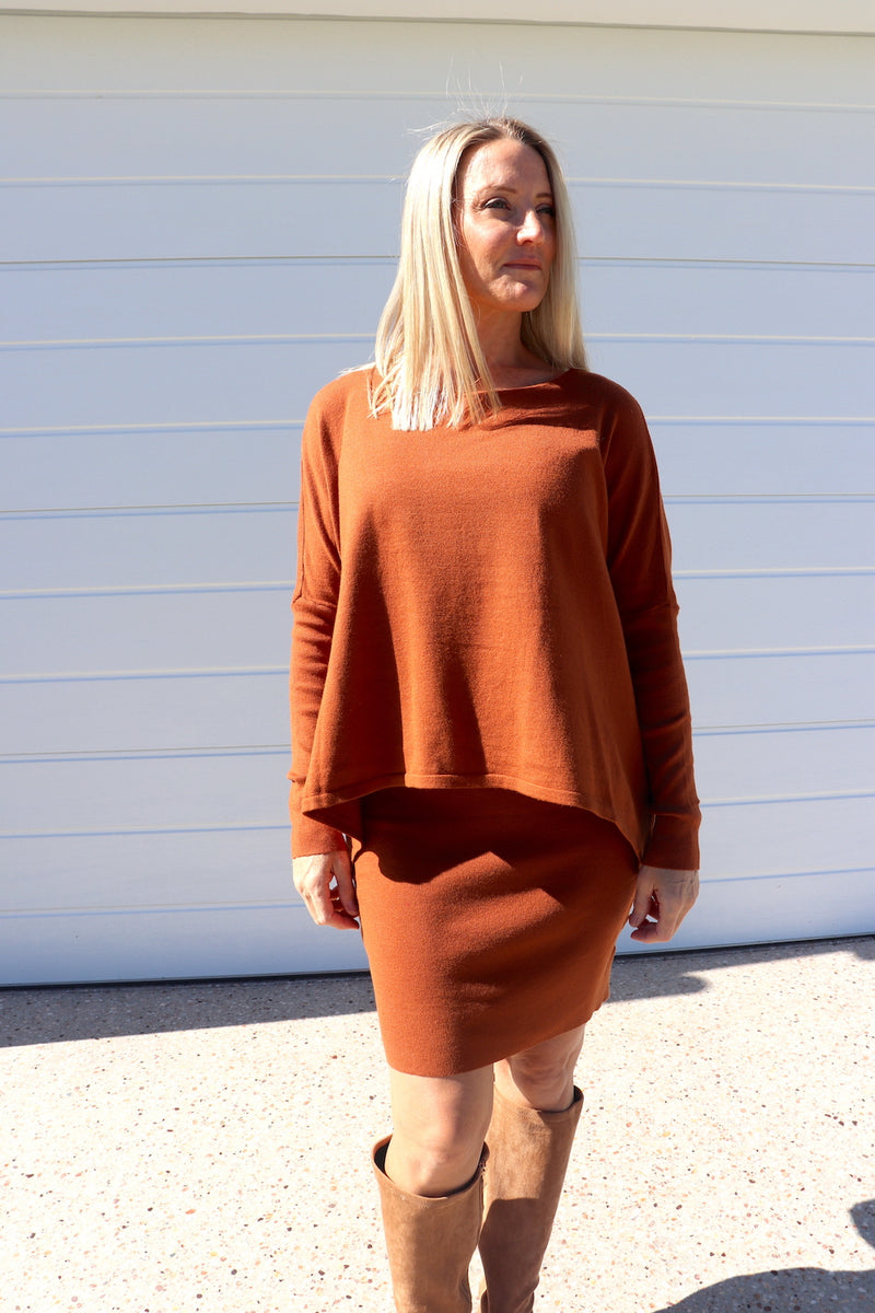 2 in 1 Lux Winter Knit Dress in Rust