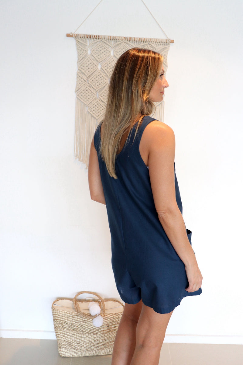 Paris Jumpsuit 100% Cotton In Navy