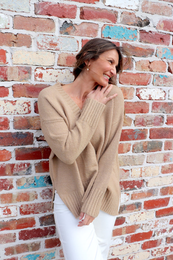 Piper V Neck Sweater in Biscuit