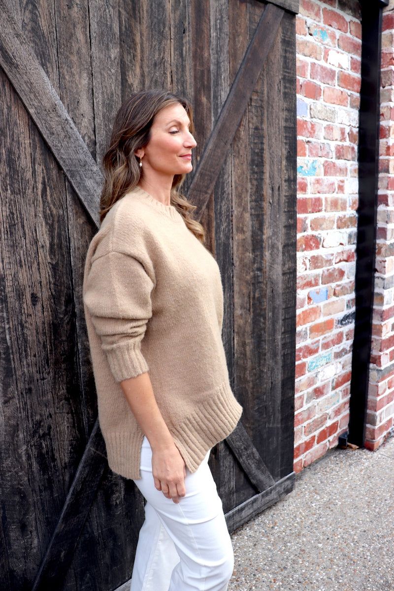 Calli Round Neck Sweater in Biscuit