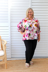 Monet Button Back Bishop Sleeve Top