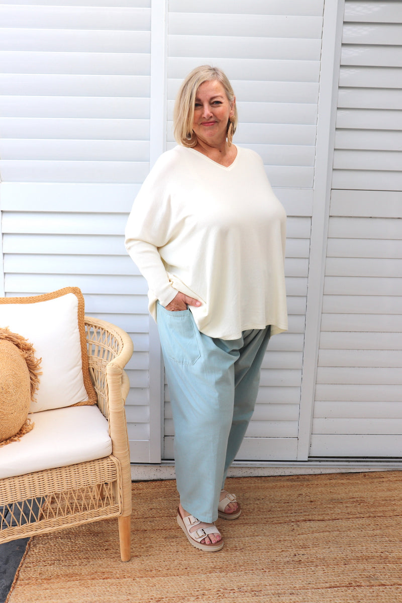 Dream Pant in LUX Cotton Plain Sage/Teal