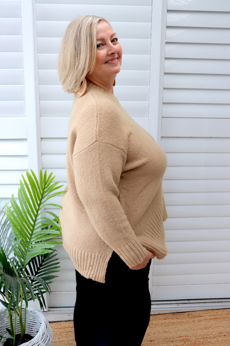 Calli Round Neck Sweater in Biscuit