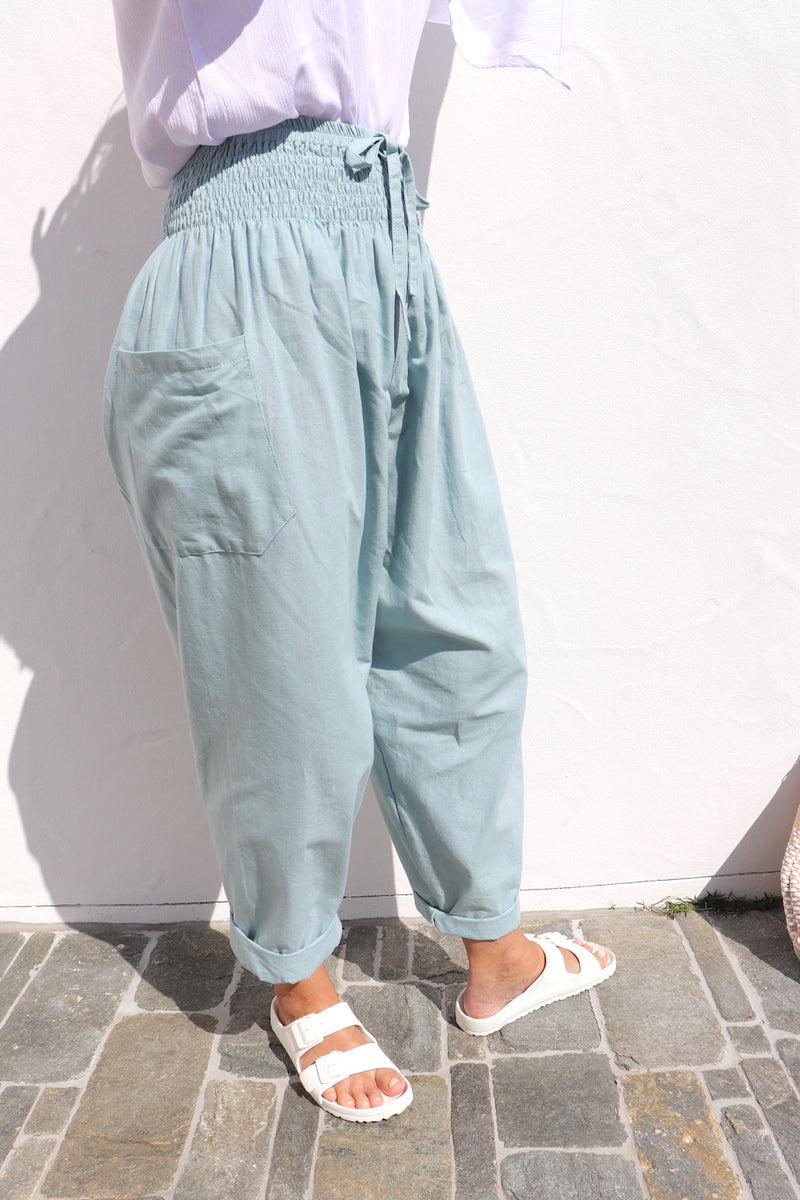 Dream Pant in LUX Cotton Plain Sage/Teal