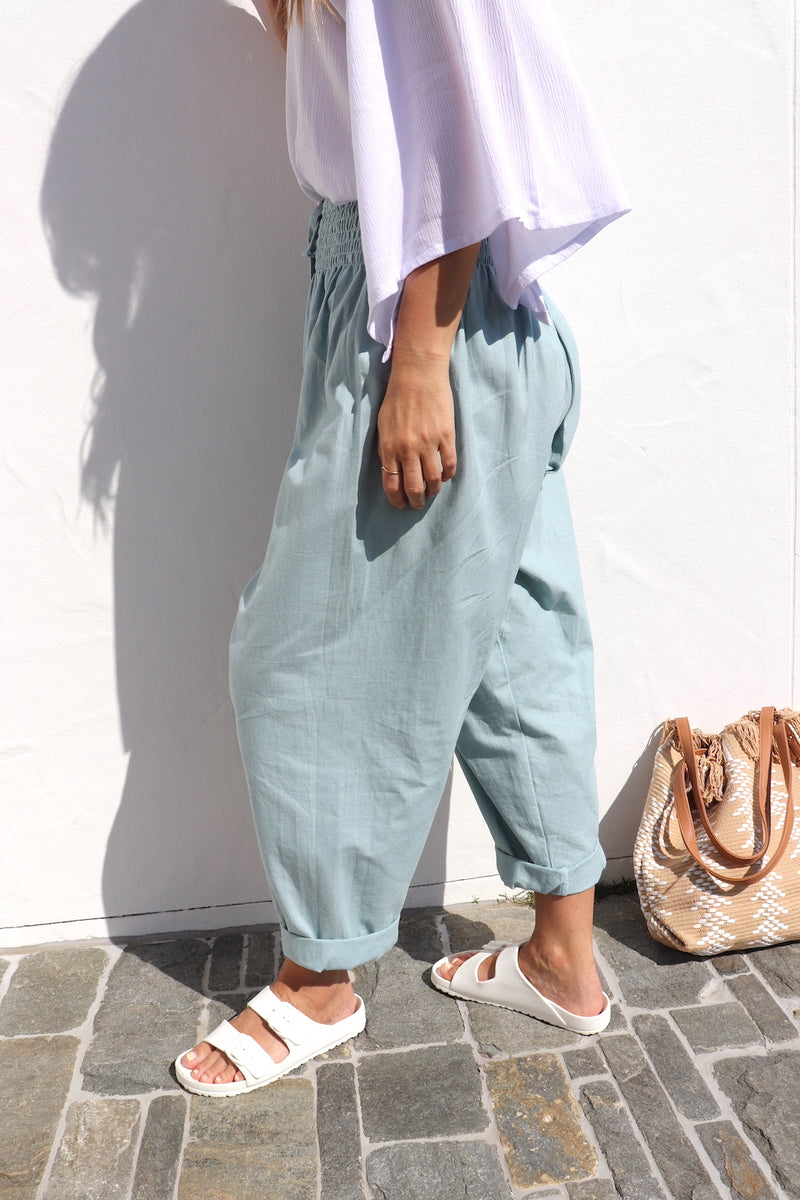 Dream Pant in LUX Cotton Plain Sage/Teal