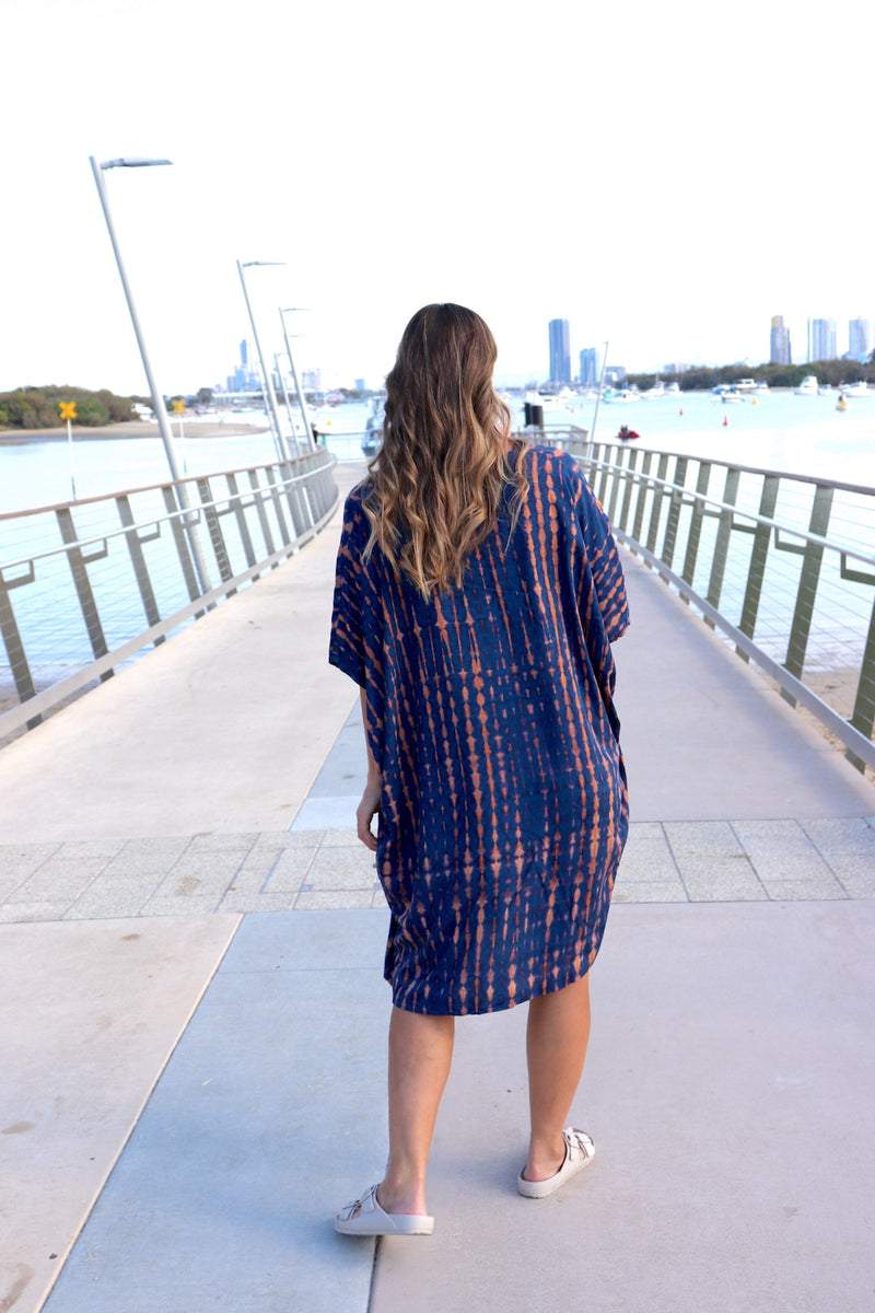 Tropicana Short Dress In Choc Navy