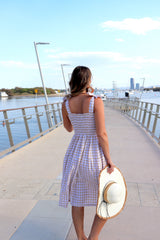 Harbour Midi Dress in Gingham Taupe