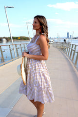 Harbour Midi Dress in Gingham Taupe