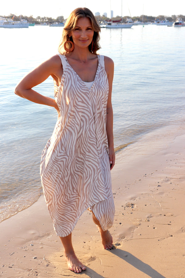 Palm Cove Dress Zebra Taupe