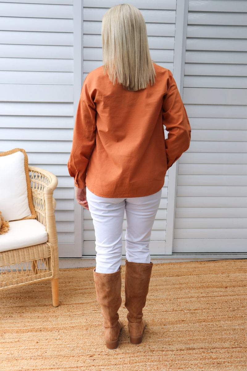 Lauren Linen Shirt in Rust