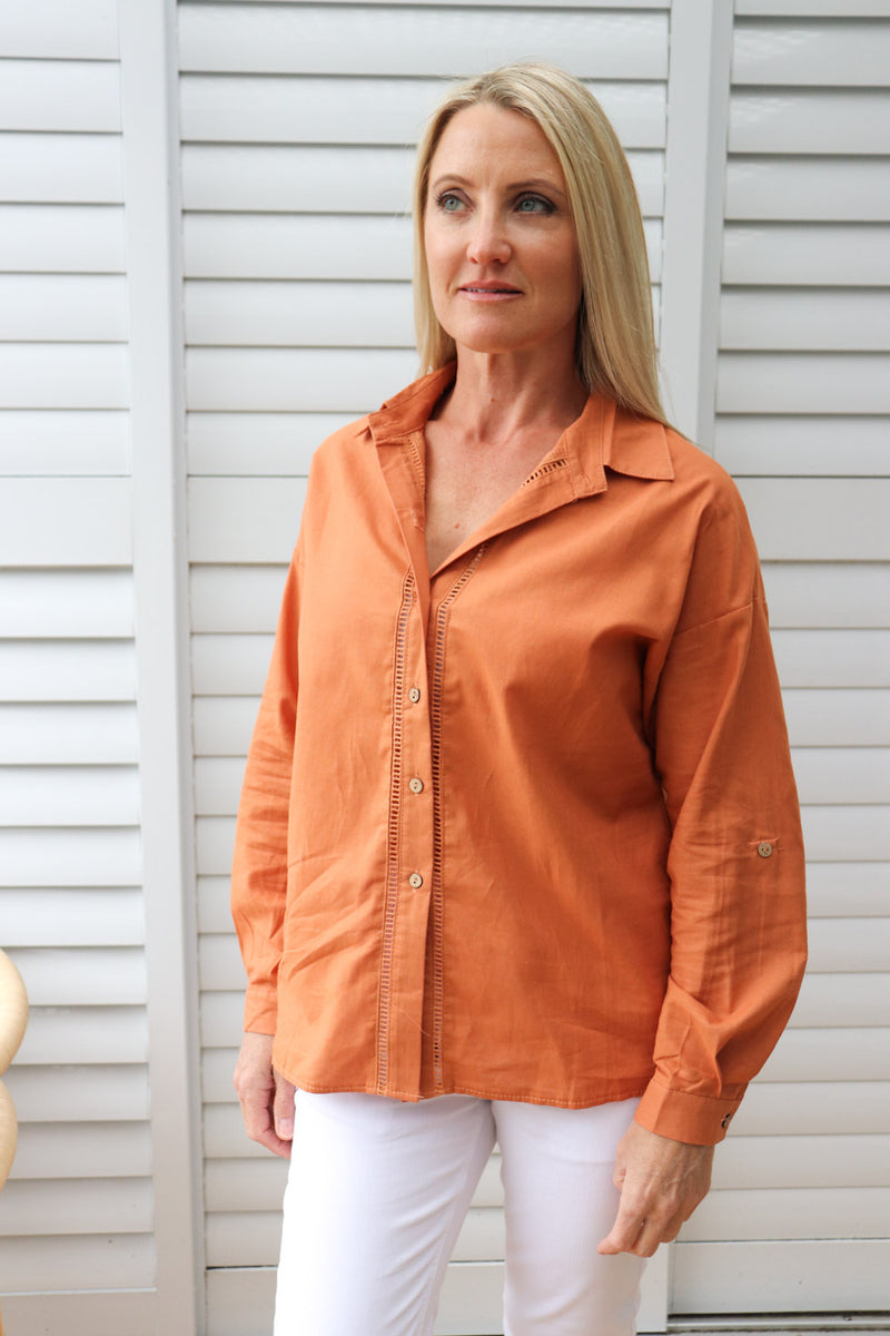 Lauren Linen Shirt in Rust