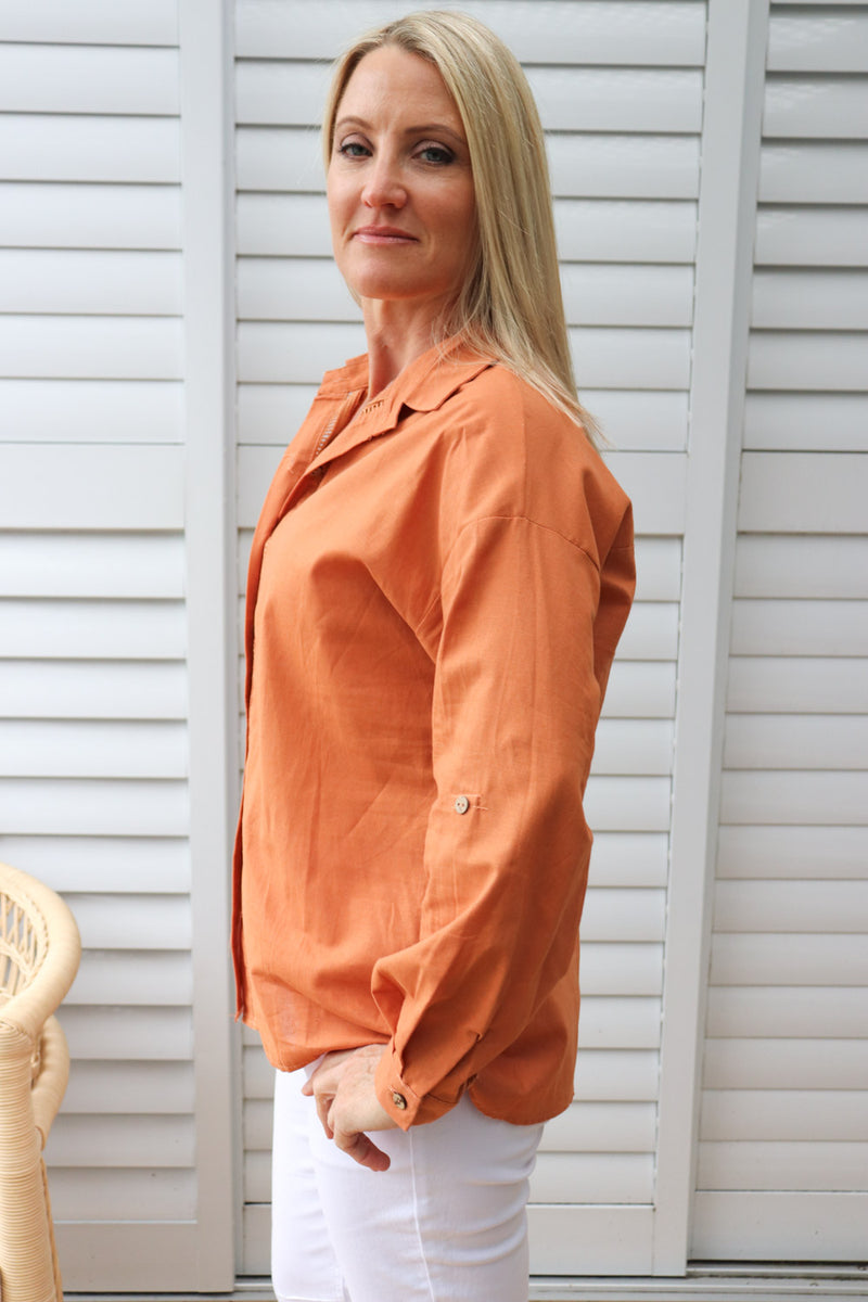 Lauren Linen Shirt in Rust